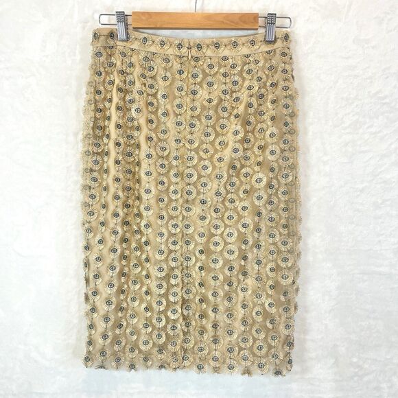 Calvin Klein Pencil Skirt Gold Eyes Metallic Unique 4 Small Shimmer - Picture 3 of 9